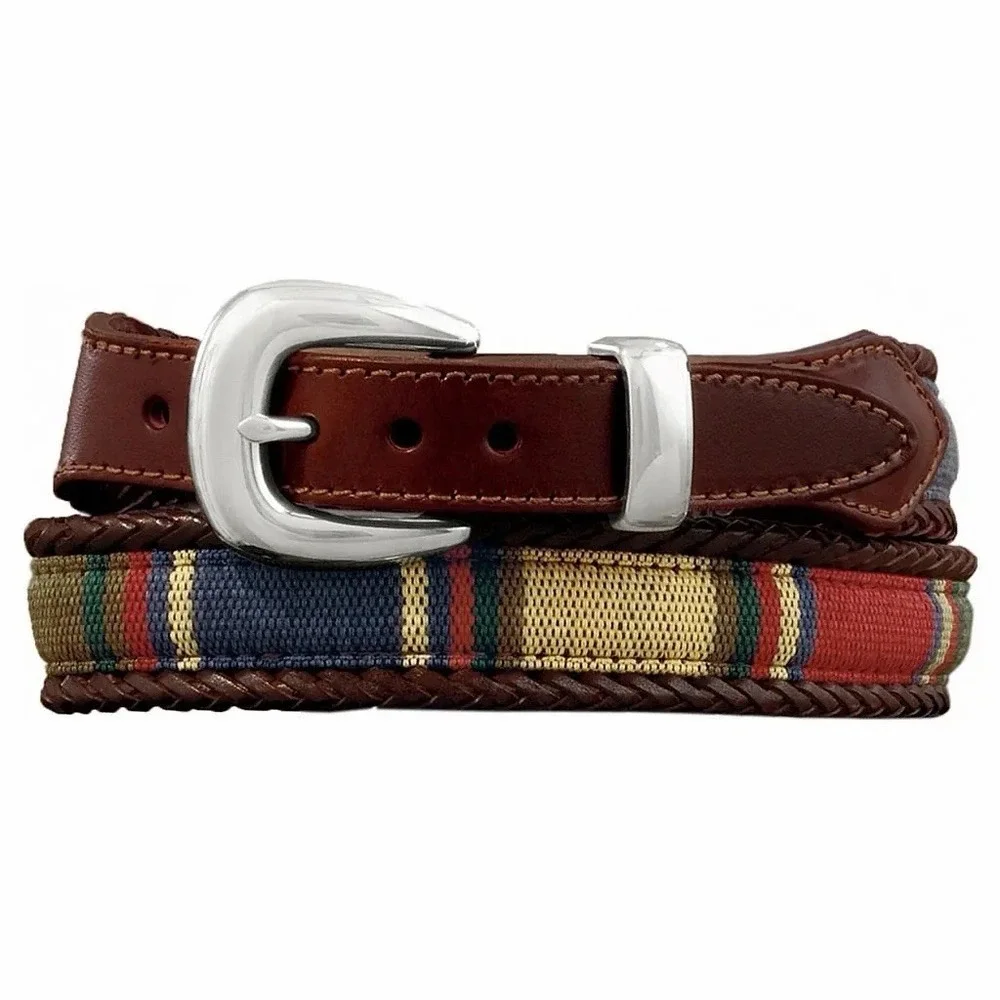 Brighton‎ Santos Fabric Braided Edge Western Leather Belt Silver Buckle Size 32